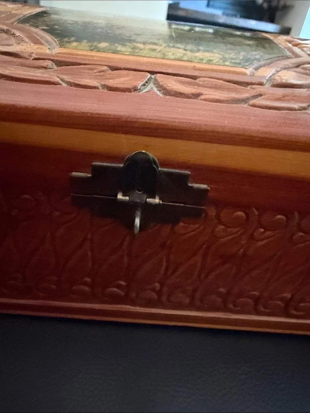 Handcrafted Wooden Jewelry Box with Scenic Inlay
